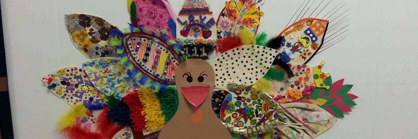 Student made feathers for classroom turkey