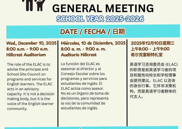 ELAC General Meeting December 10th 2025 8 am