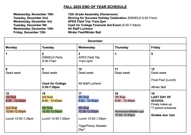 Fall Semester Finals Schedule