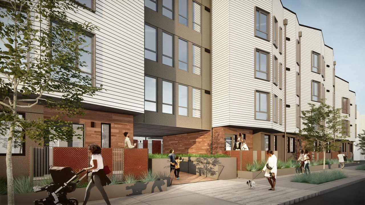Rendering of Shirley Chisholm Village exterior from 42nd Ave