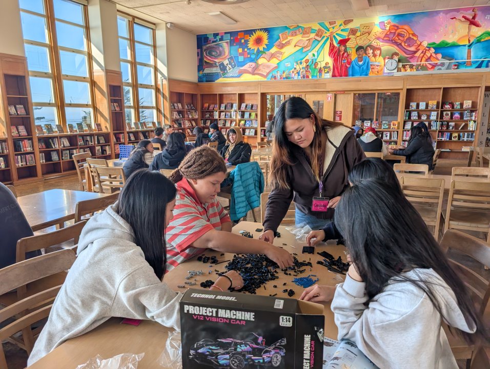 ALHS Teacher Academy students in the library