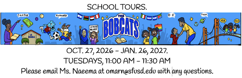 Graphic. School mural. School Tour dates and times. 