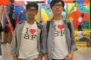 Two high school students wearing "I heart SF" shirts