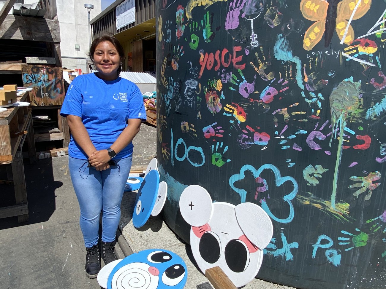 Galileo student Nancy Galicia posing at her summer construction class at John O'Connell High School