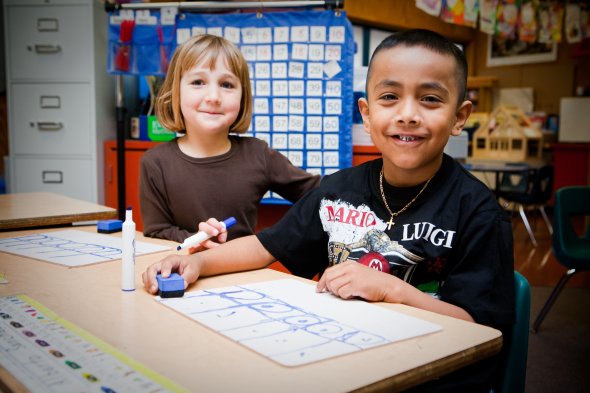 Elementary school students at their desk