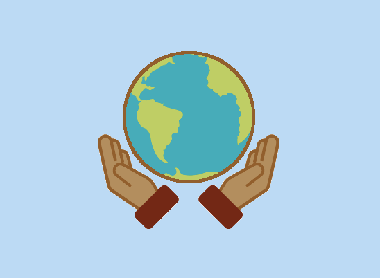 symbol of newcomer support: hands holding globe