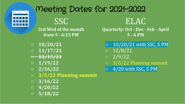 SSC and ELAC Meeting Date y21-22