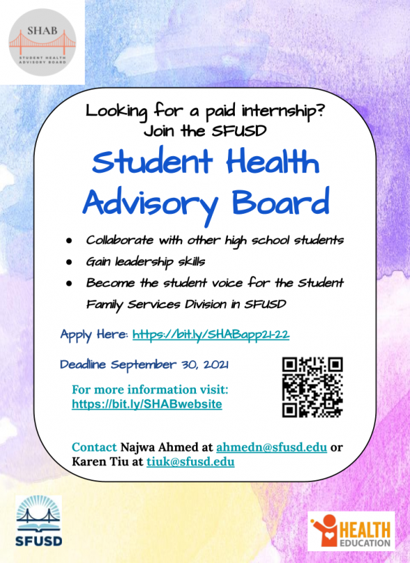 Student Health Advisory Board flyer