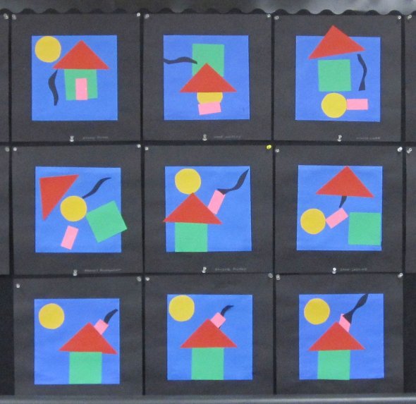 3x3 grid of images using same basic shapes arranged differently