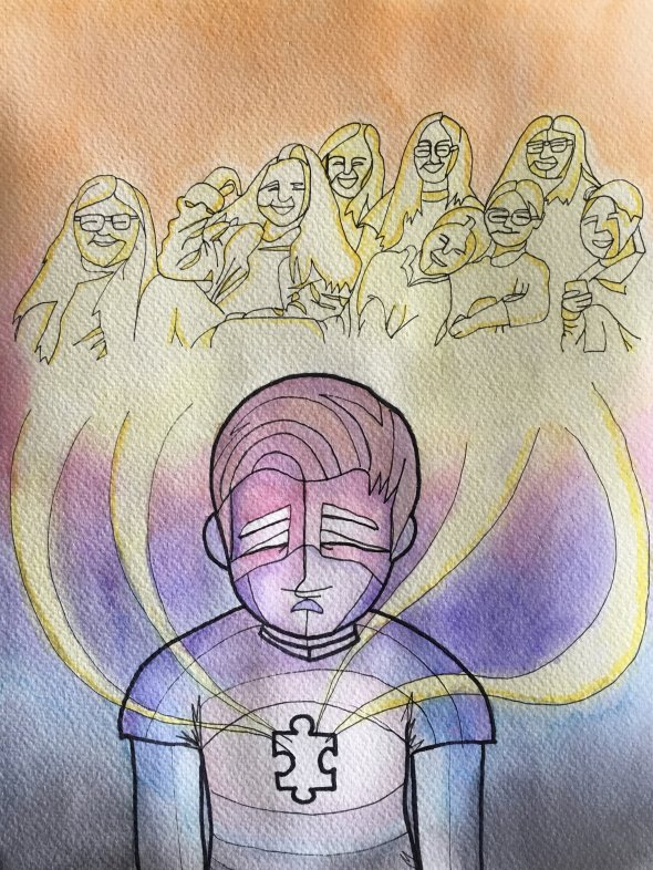 Watercolor of boy missing his friends