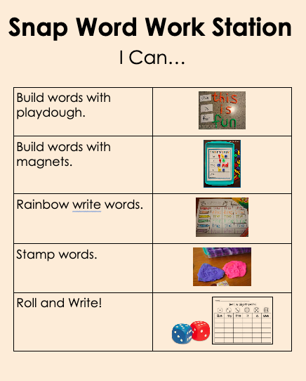 Menu for Snap Word Work