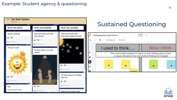 Screenshot of student work engaging in KWL chart and I used to think, now I think form