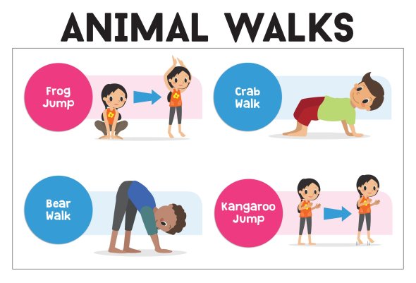Chart modeling four animal walks: frog jump, crab walk, bear walk, and kangaroo jump