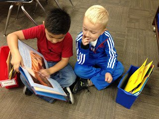 Two kindergarten students partner reading