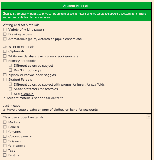 Student Materials Checklist