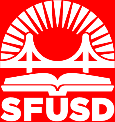White SFUSD Logo Red Background