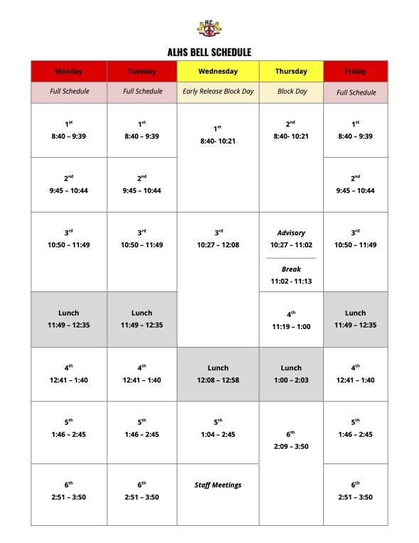 ALHS Bell Schedule