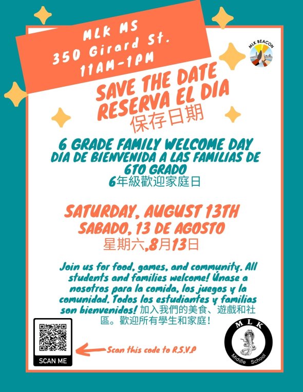 6th Grade Event Saturday August 13, 2022 Trilingual 