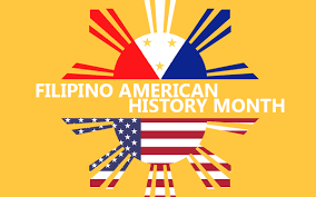filipino american history month icon, sun shape of flags on yellow background