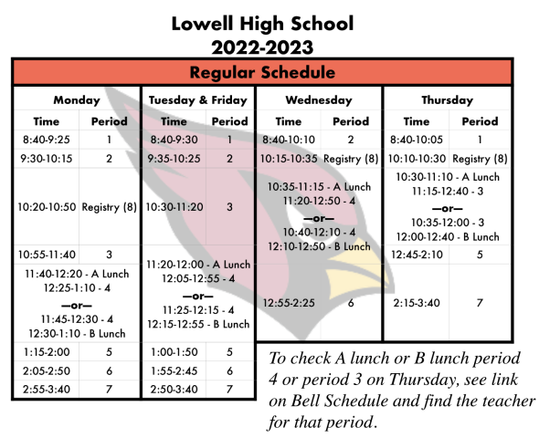 image of regular bell schedule