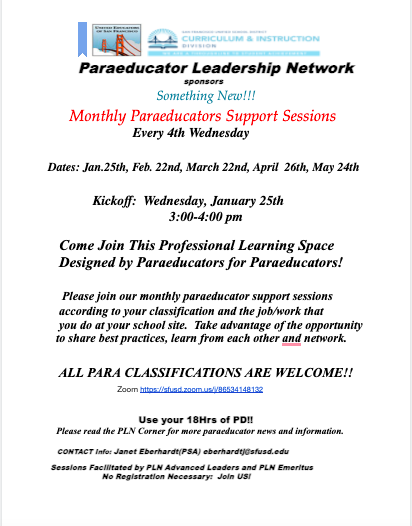 PLN Monthly support sessions flyer