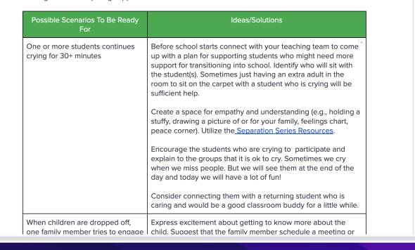 screen shot of possible scenarios 