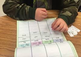 Student sorting words into word families