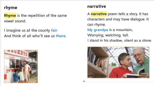 chart highlighting "rhyme" and "narrative". 