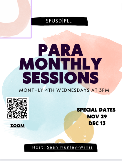 colorful flyer with qr code to register for para monthly sessions