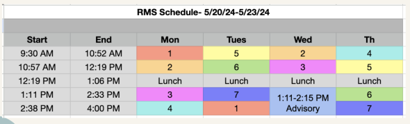 RMS bell schedule week of May 20