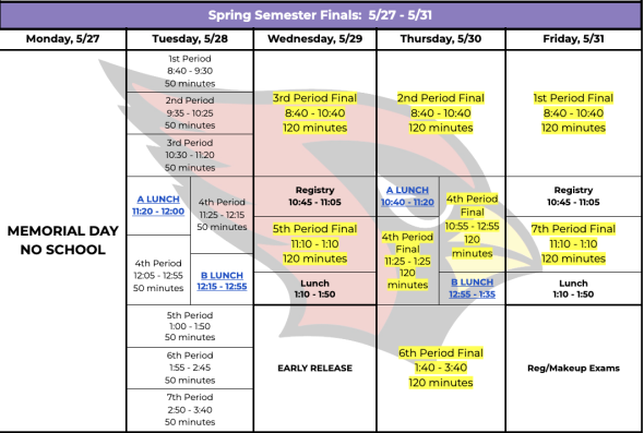 image of final exam schedule (non-seniors)