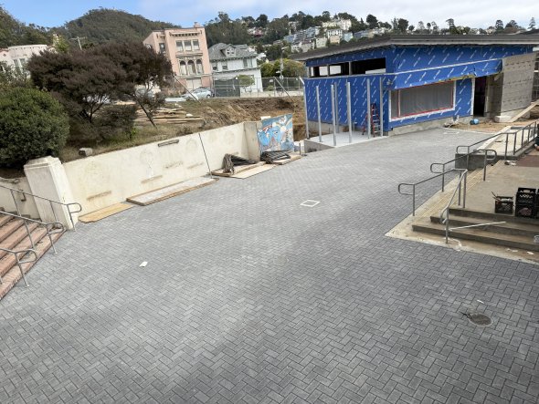 West Portal new pavers near garden area