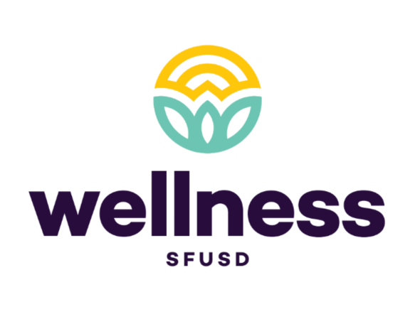 Image shows the word "Wellness" with a circular logo above in two tone color (yellow and green) that symbolize a sunrise & green field