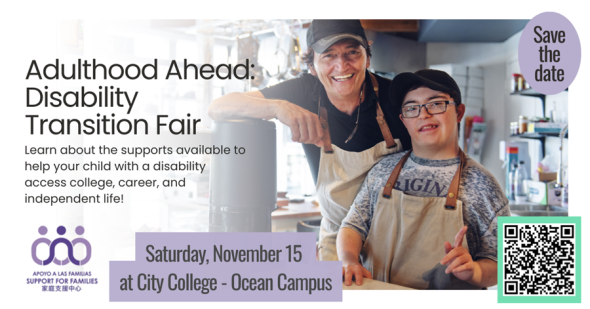 Infographic Save the Date for the Support for Families Disability Transition Fair on November 15