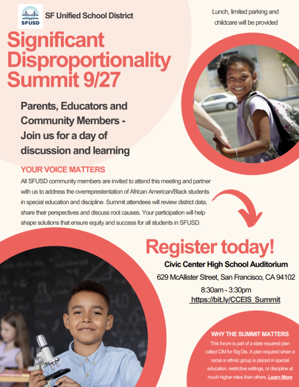 Significant Disproportionality Summit 9/27 flyer, orange background