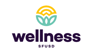 An image displayed above the bolded lower case letters "wellness" that depicts a morning sun with a lotus underneath.