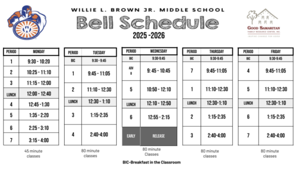 Willie Brown Middle School Bell Schedule