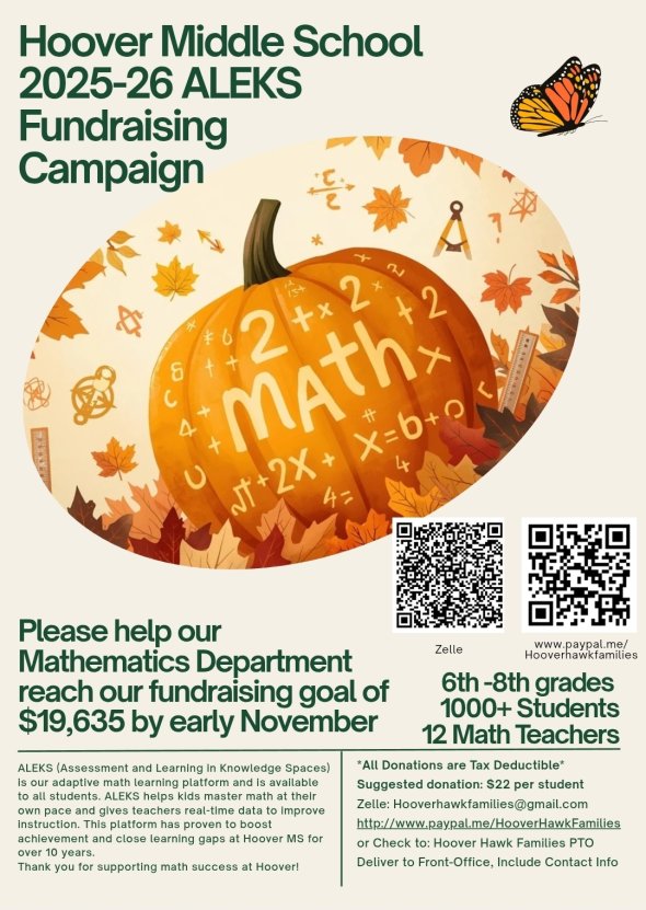 Flyer for Hoover 2025-26 ALEKS Fundraising Campaign