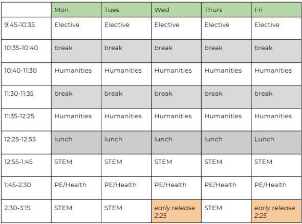 CARE Middle School Bell Schedule 25/26 SY