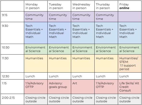 Youth Chance Bell Schedule 25-26 SY