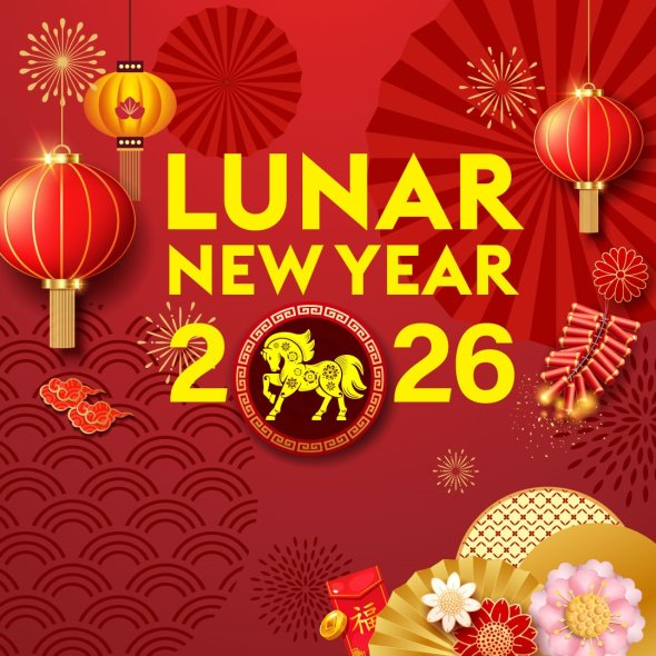 Lunar new year 2026, red image with picture of horse