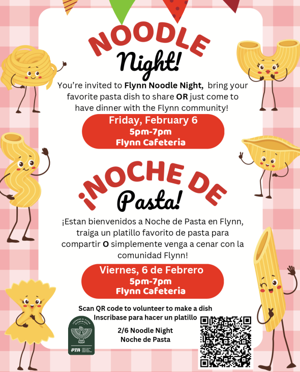 Noodle night @Flynn Feb 6th 5-7pm in cafeteria