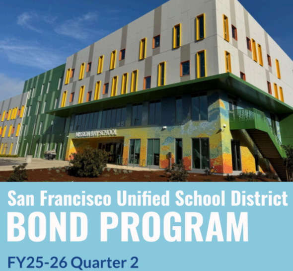 New Mission Bay School exterior and mosaic 