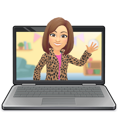 Bitmoji of staff and laptop waving 