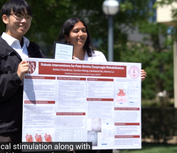 Wallenberg CTE Biotechnology students presenting their poster at Stanford