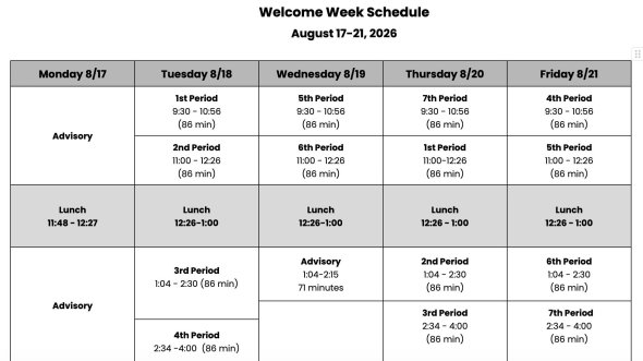 Schedule for the week of 8/17 - 8/21/26