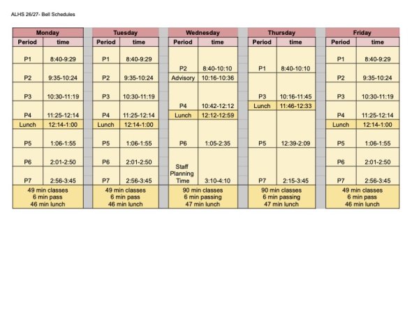26-27 Bell Schedule for ALHS