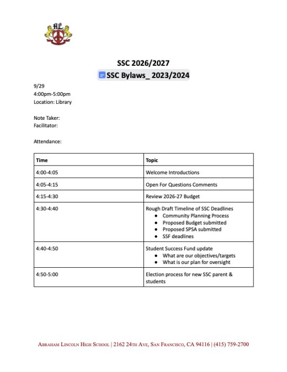 SSC Agenda Sept 2026