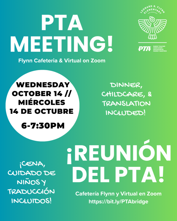 pta meeting - 14 de Oct, 6-7:30pm