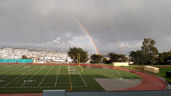 Burton's Football field and a rainbow